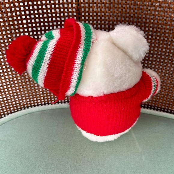 Christmas Themed Stuffed Bear with Red, Green, & White Sweater & Hat-Ornament - Picture 3 of 4
